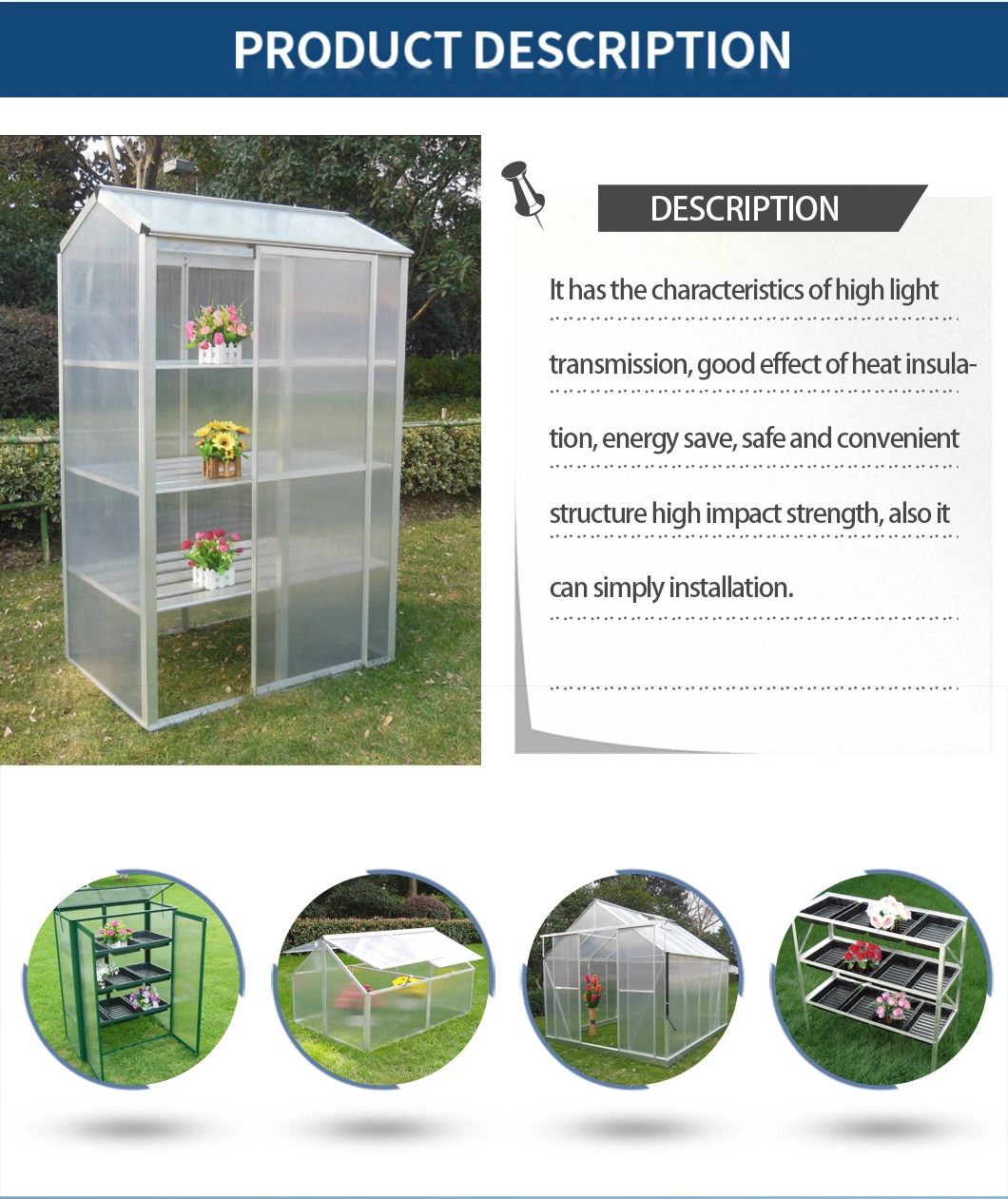 New Curved Design Plastic Film Greenhouse with Hydroponics System for Flowers Fruits Farm (A7 Series)