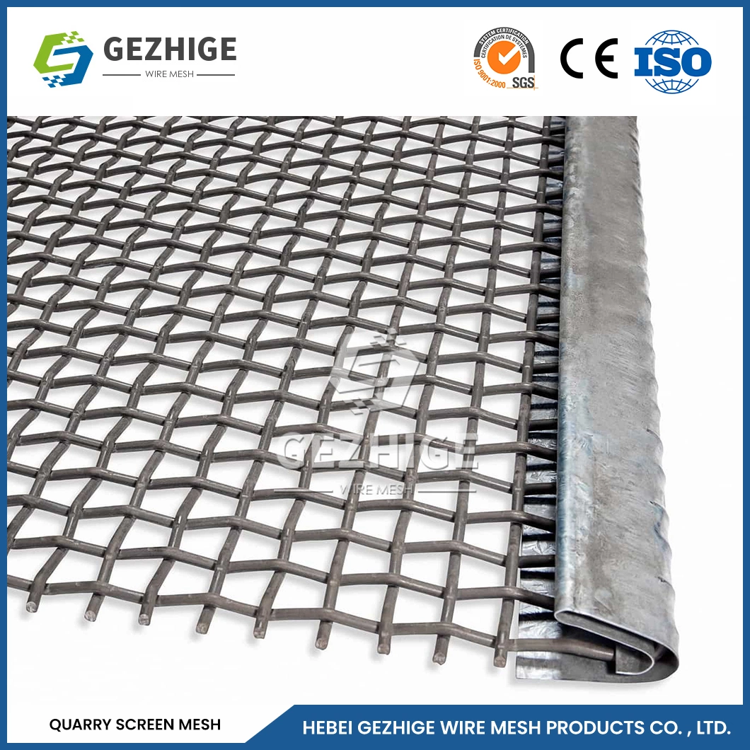 Gezhige High Tensile 65mn 45# Manganese Steel Iron Wire Woven Quarry Rock Square Hole Crimped Wire Mining Screen Mesh