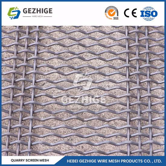 Gezhige High Tensile 65mn 45# Manganese Steel Iron Wire Woven Quarry Rock Square Hole Crimped Wire Mining Screen Mesh