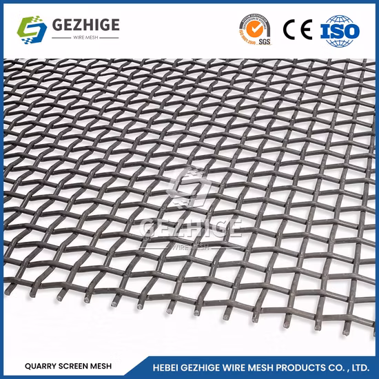 Gezhige High Tensile 65mn 45# Manganese Steel Iron Wire Woven Quarry Rock Square Hole Crimped Wire Mining Screen Mesh